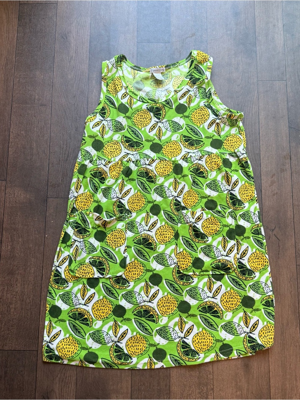 Elegant Emily Women’s Green Lemon Terry Cloth Summer Beach Cover Up Dress SZ Lg